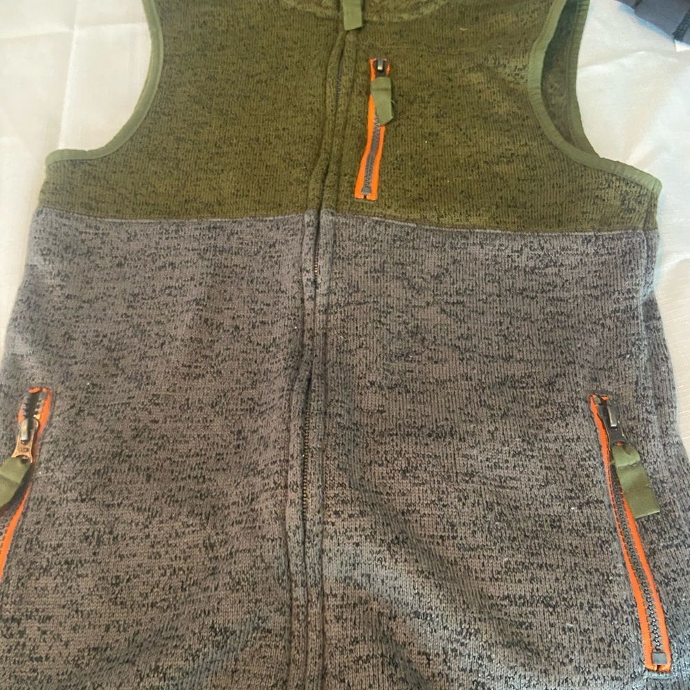 Cat & Jack Olive Green and Heather Green Zip-Front Fleece Vest with Orange Logo